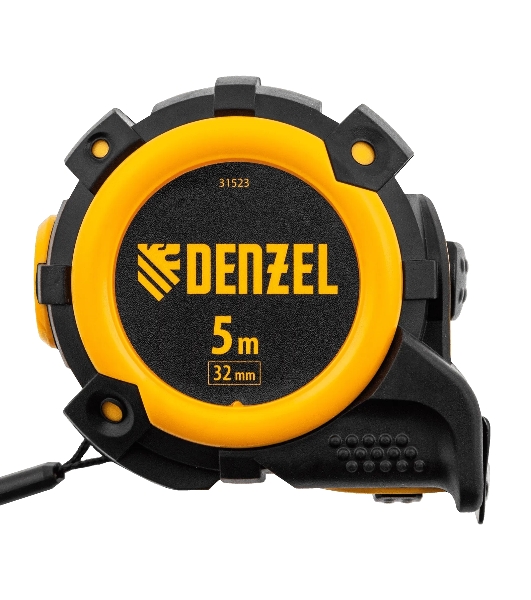Рулетка Denzel 5 м х 32 мм, автоматич. фиксац., нейлон. покрытие, магнит. зацеп, двухстор. разметка