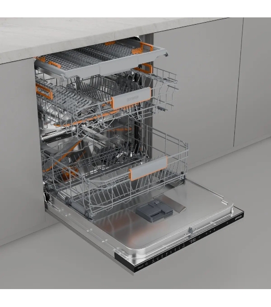 Посудомоечная машина встраиваемая Gorenje GV673B65 16 комплектов, 3 корзины, инверторный мотор, отсрочка старта, Wi-Fi управление, сенсорное управление, полный AquaStop, сенсор уровня воды, энергоэффективность А+++, уровень шума 42 дБ, белый