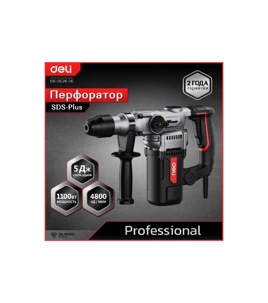 Перфоратор Deli DE-DC26-3E, SDS-plus, 1100 Вт, 5 Дж, от сети