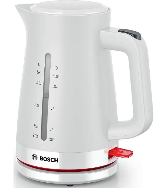 Электрочайник Bosch TWK3M121 белый, 1.7 л, 2400 Вт, скрытый нагревательный элемент