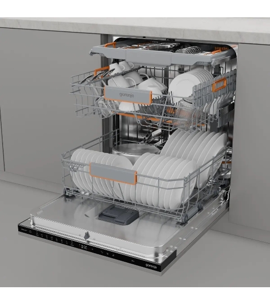 Посудомоечная машина встраиваемая Gorenje GV673B65 16 комплектов, 3 корзины, инверторный мотор, отсрочка старта, Wi-Fi управление, сенсорное управление, полный AquaStop, сенсор уровня воды, энергоэффективность А+++, уровень шума 42 дБ, белый