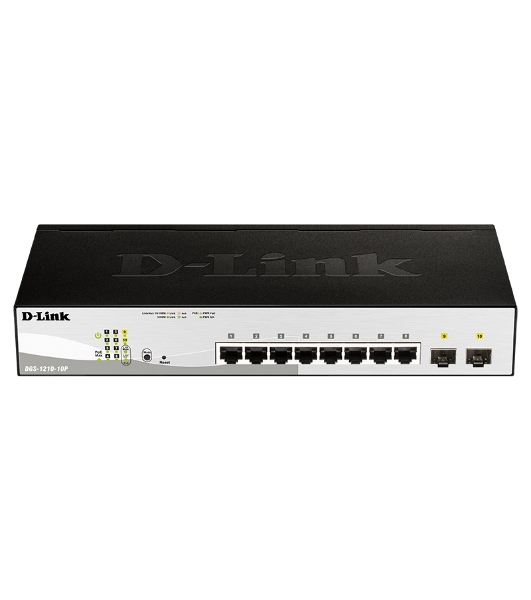 Коммутатор D-Link DGS-1210-10P/FL2A, 8×1 Гбит/с + 2×1 Гбит/с SFP, настраиваемый