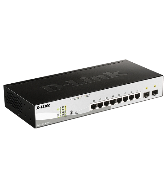 Коммутатор D-Link DGS-1210-10P/FL2A, 8×1 Гбит/с + 2×1 Гбит/с SFP, настраиваемый