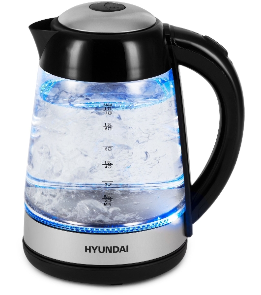 Чайник электрический Hyundai HYK-G3803 1.7 л, 2200 Вт, черный/серебристый (корпус: стекло)
