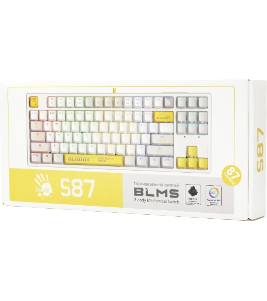 Клавиатура проводная A4Tech Bloody S87 Energy (S87 USB ENERGY WHITE) USB белый/желтый
