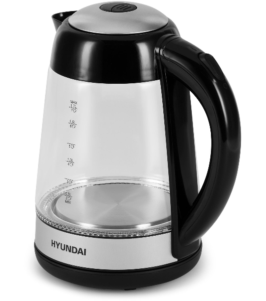 Чайник электрический Hyundai HYK-G3803 1.7 л, 2200 Вт, черный/серебристый (корпус: стекло)