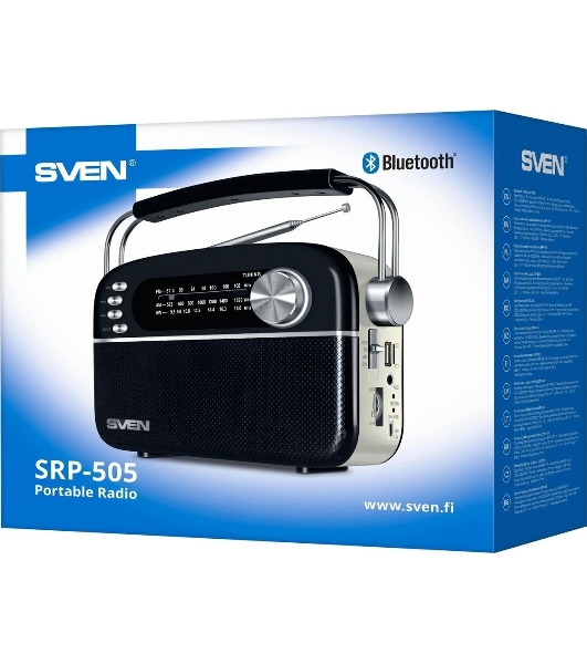 Радиоприемник SVEN SRP-505 (4 Вт, FM/AM/SW, USB, SD/microSD, Bluetooth, 1200 мА·ч)черный