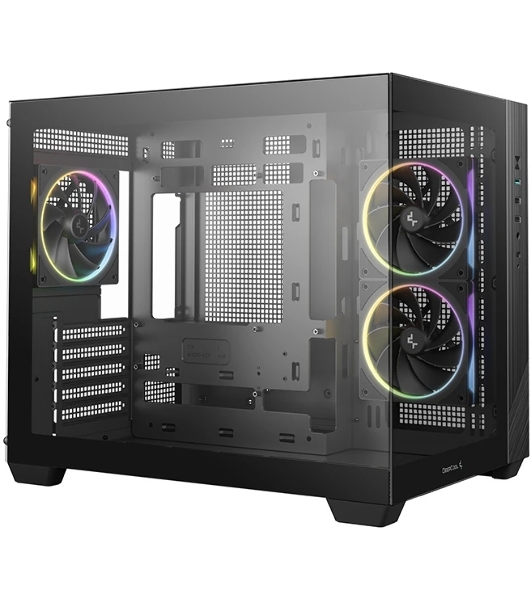 Компьютерный корпус Deepcool CG330 3F без БП, боковое окно (панорама), 3x120мм ARGB PWM вентилятора, черный, mATX