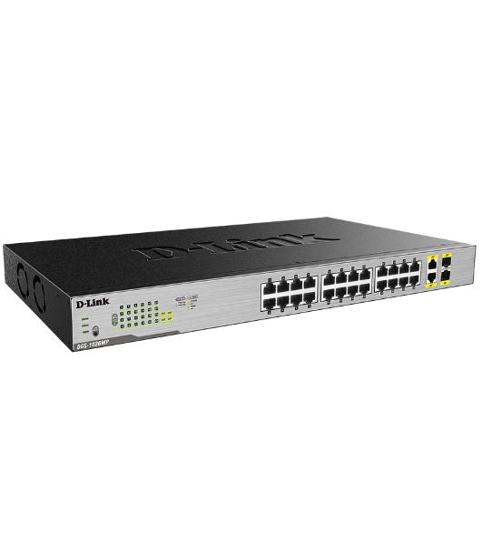 Коммутатор D-Link DGS-1026MP/A1A, 24×1 Гбит/с + 2×1 Гбит/с Combo, неуправляемый