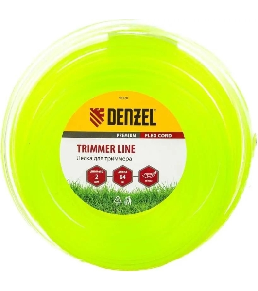 Леска для триммера Denzel звезда 2 мм х 64 м, блистер FLEX CORD 96120