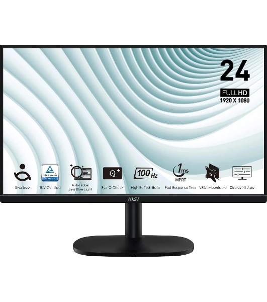 Монитор 23.8' MSI Pro MP245V VA 1920x1080, 100 Гц, 4 мс, 16:9, 300 кд/м², HDMI 1.4b, VGA, 3.5 мм, черный