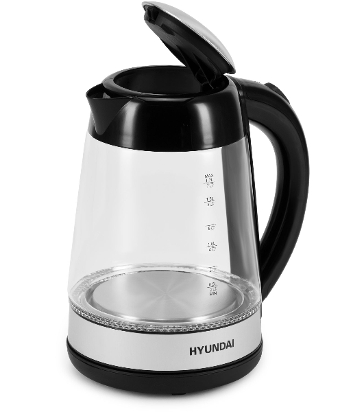 Чайник электрический Hyundai HYK-G3803 1.7 л, 2200 Вт, черный/серебристый (корпус: стекло)