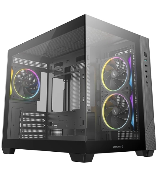 Компьютерный корпус Deepcool CG330 3F без БП, боковое окно (панорама), 3x120мм ARGB PWM вентилятора, черный, mATX