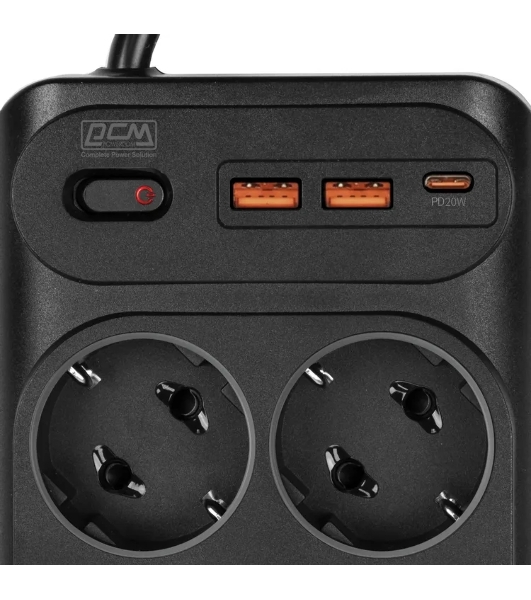 Сетевой фильтр Powercom SP-10 USB2A1СB 1.8 м 1.8м (10 розеток) черный, коробка