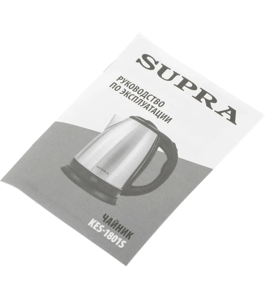 Электрочайник SUPRA KES-1801S серебристый/черный, 1.8 л, 1500 Вт, скрытый нагревательный элемент