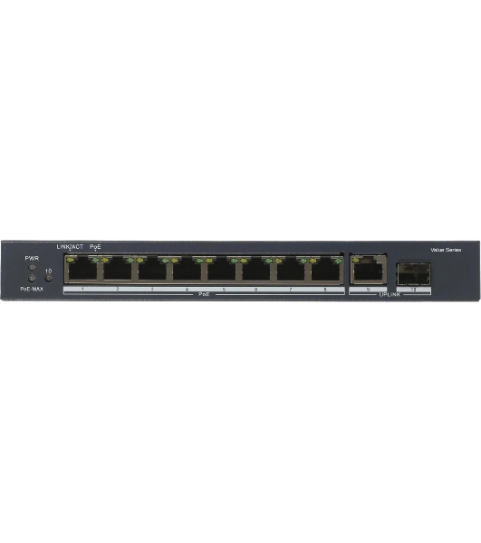 Коммутатор Hikvision DS-3E0510P-E/M(O-STD)(B), 8×1 Гбит/с PoE + 2×1 Гбит/с, неуправляемый