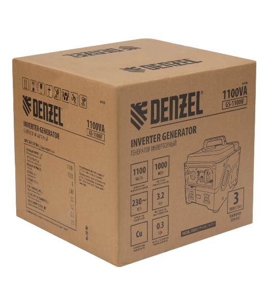 Генератор инверторный Denzel GS-1100iF, 1,1 кВт, 230 В, ручной старт