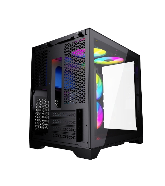 Компьютерный корпус Powercase Vision Micro, Black, Tempered Glass, 4х 120мм 5-color fan, черный, mATX (CVBM-L4)