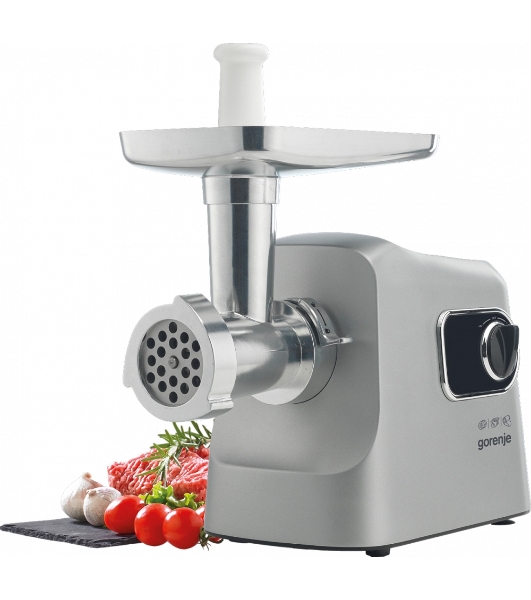 Мясорубка электрическая Gorenje MG2500DS серый, 2500 Вт, 2.8 кг/мин, реверс, защита от перегрузки, металлический лоток, насадки - 8