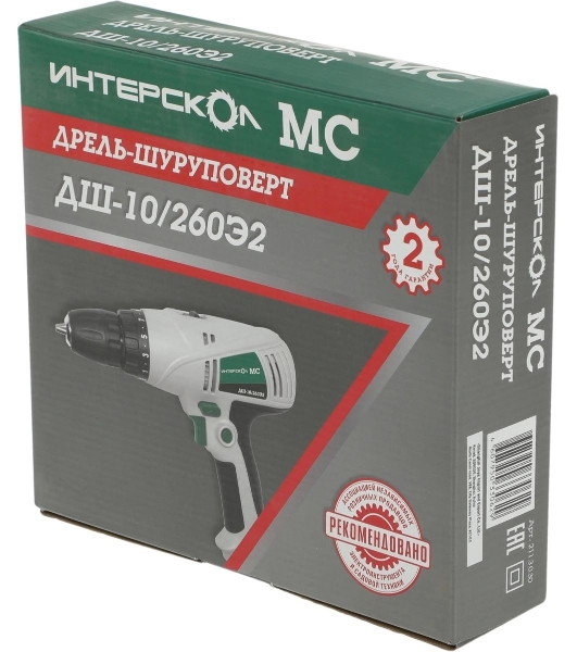 Дрель-шуруповерт ИНТЕРСКОЛ ДШ-10/260Э2, 260 Вт, 35 Нм, щеточный