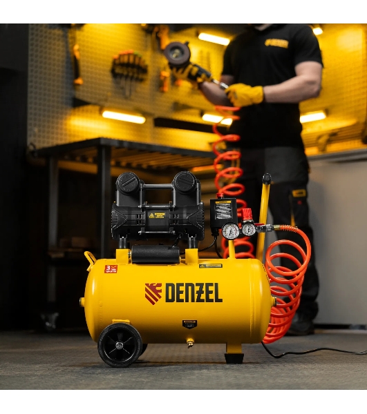 Компрессор безмасл. малошумный Denzel DLP-950/24, 950 Вт, 24 л, 2850 об/мин, 170 л/мин