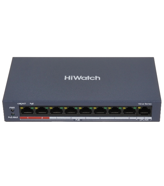 Коммутатор HiWatch DS-S908P(B), 8×100 Мбит/с PoE + 1×100 Мбит/с, неуправляемый