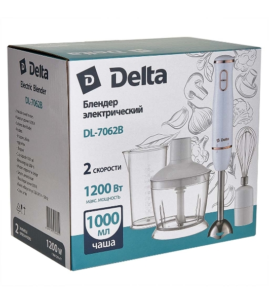 Блендер погружной Delta DL-7062B белый, 1200 Вт, 2 скорости