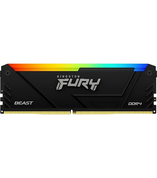 Оперативная память Kingston Fury Beast, DDR4, 8GB (1x8GB), 3200MHz, CL16, DIMM, с радиатором, RGB, черный
