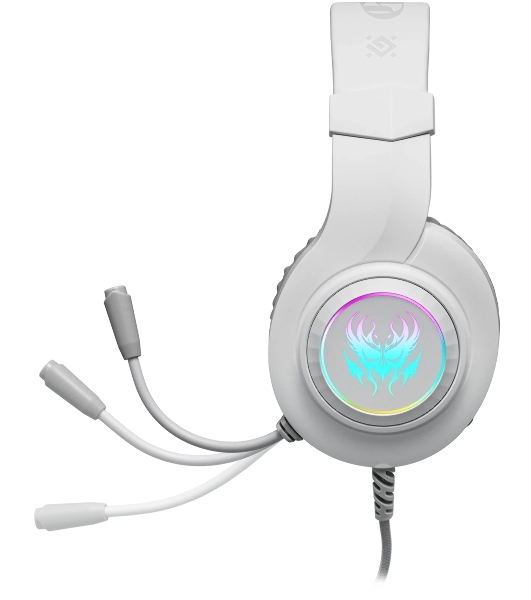 Гарнитура Defender Ghost LED белый, проводная, USB / 2 x mini jack 3.5 мм, подсветка