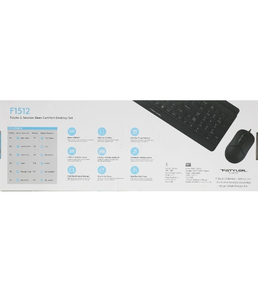 Комплект клавиатура+мышь A4Tech FStyler F1512 проводной, USB, 1200 DPI, черный