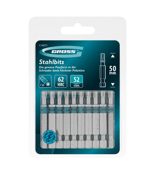 Бита Gross Torx 25х50мм, сталь S2, шестигр., 10 шт.