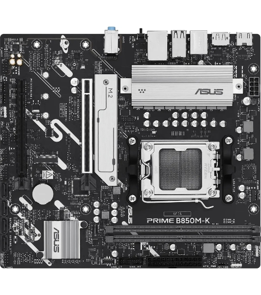 Материнская плата ASUS PRIME B850M-K, AM5, AMD B850, 2xDDR5, 4xSATA, 2xM.2, 1xPCIe 5.0 x16, 1xPCIe 4.0 x8, 1xDP (v1.4), 1xHDMI (v2.1), 1x2.5Gb LAN, 2xUSB-A 10Gbps, 2xUSB-A 5Gbps, 4xUSB-A 2.0, 3x3.5 мм, 7.1, mATX