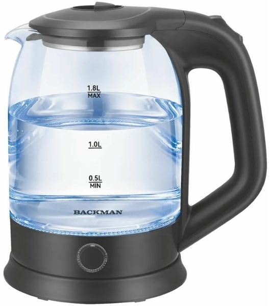 Электрочайник BACKMAN BM-TEA 728 черный, 1.8 л, 2200 Вт, скрытый нагревательный элемент