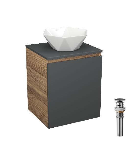 Тумба Bau Dream Blackwood 50 графит, раковина BAU Crystal 40х40, выпуск клик клак, черный