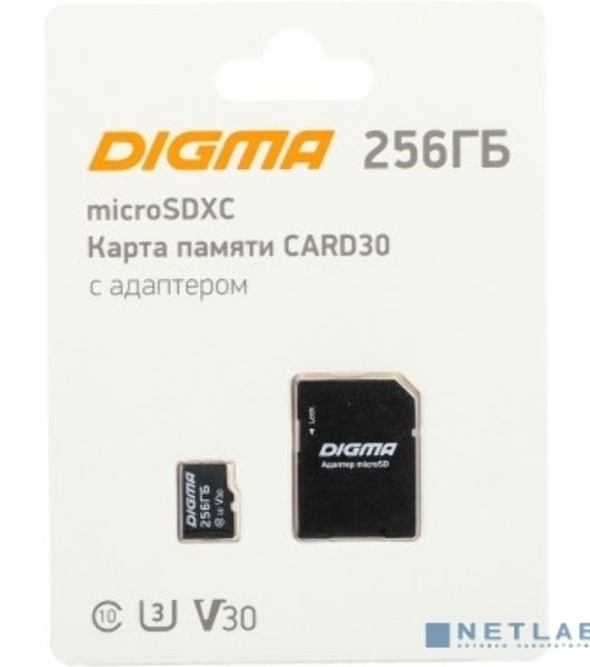 Флеш карта microSDXC 256Gb Class10 Digma CARD30 + adapter