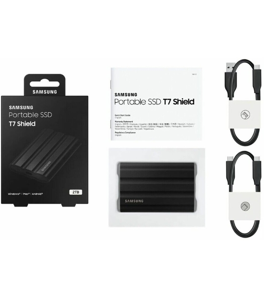 Внешний SSD Samsung T7 Shield, 2TB, USB 3.2 Gen 2 Type-C, R/W 1050/1000, черный
