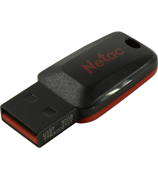 Флешка USB Netac U197 (NT03U197N-032G-20BK), 32Gb, USB 2.0, R/W 25/10, черный/красный