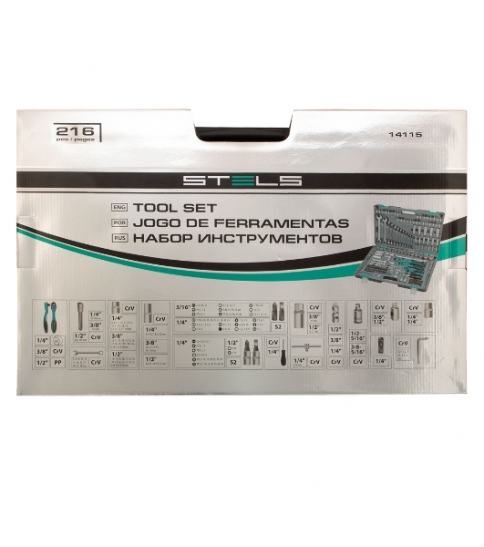 Набор инструментов STELS 141151/4'' 3/8'' 1/2'' cr-v s2 усиленный кейс 216 предм.