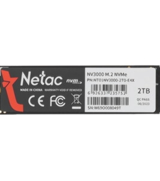 Накопитель SSD Netac NV3000 2Tb [NT01NV3000Q-2T0-E4X] M.2 2280, PCI-E 3.0 x4, 3D NAND, 3000/2100MBs, NVMe, heatsink