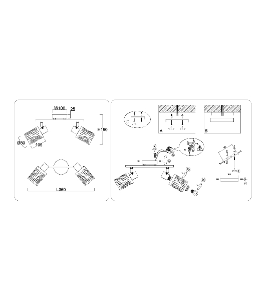 Светильник Ambrella light TR8664/2 WH белый E14/2 max 60W 360*100*190