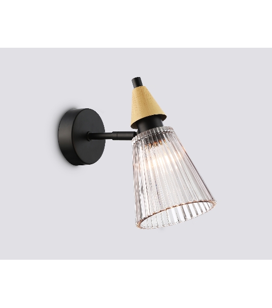 Настенный светильник Ambrella light LH58118 BK/LW/SM черный/светлое дерево/дымчатый E14 max 40W 180*110*200