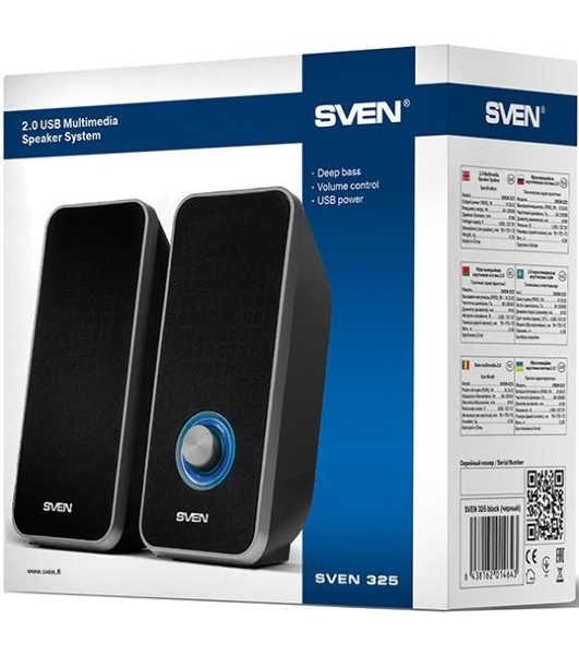 Акустическая система 2.0 SVEN 325, черный, USB, мощность 2x3 Вт(RMS) SVEN 325, черный, USB, акустическая система 2.0, мощность 2x3 Вт(RMS)