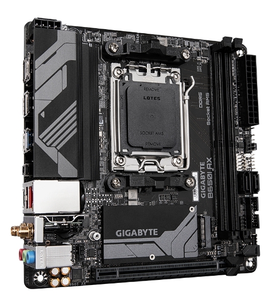 Материнская плата GIGABYTE B650I AX, AM5, AMD B650, 2xDDR5, 2xSATA, 1xM.2, 1xPCIe 4.0 x16, 1xHDMI, 1xDP, 1x2.5Gb LAN, Wi-Fi 6E, Bluetooth 5.3, 1xUSB-C 5Gbps, 1xUSB-A 5Gbps, 3xUSB-A 2.0, 3x3.5 мм, 7.1, ITX