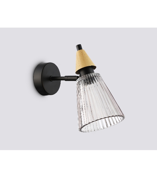 Настенный светильник Ambrella light LH58118 BK/LW/SM черный/светлое дерево/дымчатый E14 max 40W 180*110*200