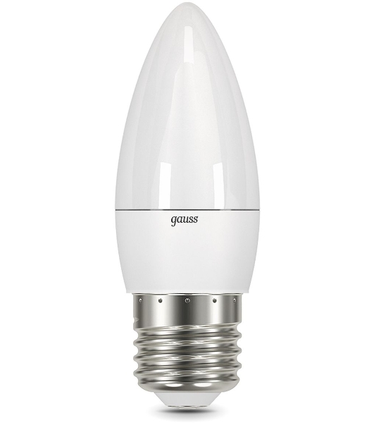 Лампа светодиодная Gauss 7Вт цок.:E27 свеча 220B 3000K св.свеч.бел.теп. (упак.:10шт) (103102107)
