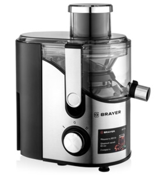 Соковыжималка BRAYER BR1710 серебристый, центробежная, 800 Вт, 350 мл, механическое