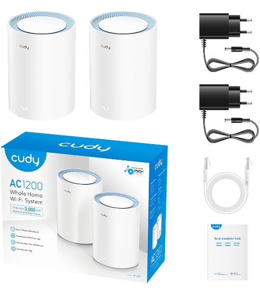 Бесшовный Mesh роутер Cudy M1200 (M1200 2-PACK) AC1200 Wi-Fi белый (упак.:2шт)