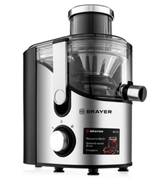 Соковыжималка BRAYER BR1710 серебристый, центробежная, 800 Вт, 350 мл, механическое