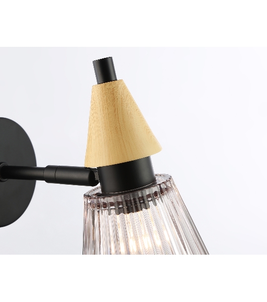 Настенный светильник Ambrella light LH58118 BK/LW/SM черный/светлое дерево/дымчатый E14 max 40W 180*110*200