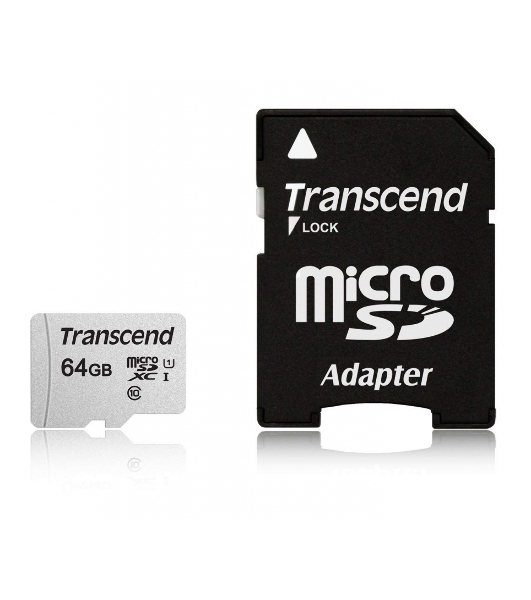 Флеш карта Micro SecureDigital 64Gb Transcend Class 10 TS64GUSD300S-A MicroSDXC Class 10 UHS-I, SD adapter